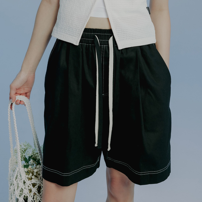 韓國Romantic Crown - DOUBLE STRING HALF PANTS_BLACK